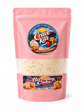 Front of Crave Kits Birthday Cake Protein Ball Mix bag featuring high-protein ready-to-make healthy treats, birthday cake flavor, and just-add-water-or-milk convenience for a delicious protein-packed dessert.