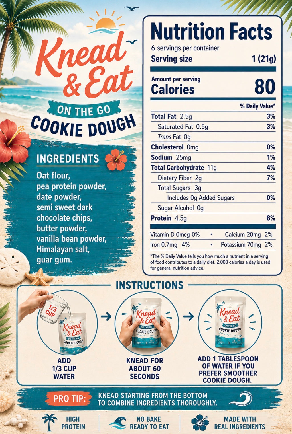 Classic Cookie Dough | On-the-Go Edible Cookie Dough | High Protein Snack Mix | Just Add Water | 27g Protein Per Pouch