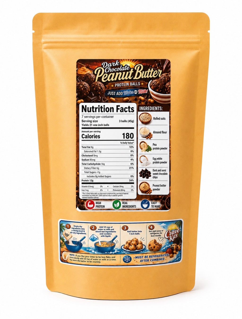 Dark Chocolate Peanut Butter Protein Ball Mix | No Bake 10.5oz