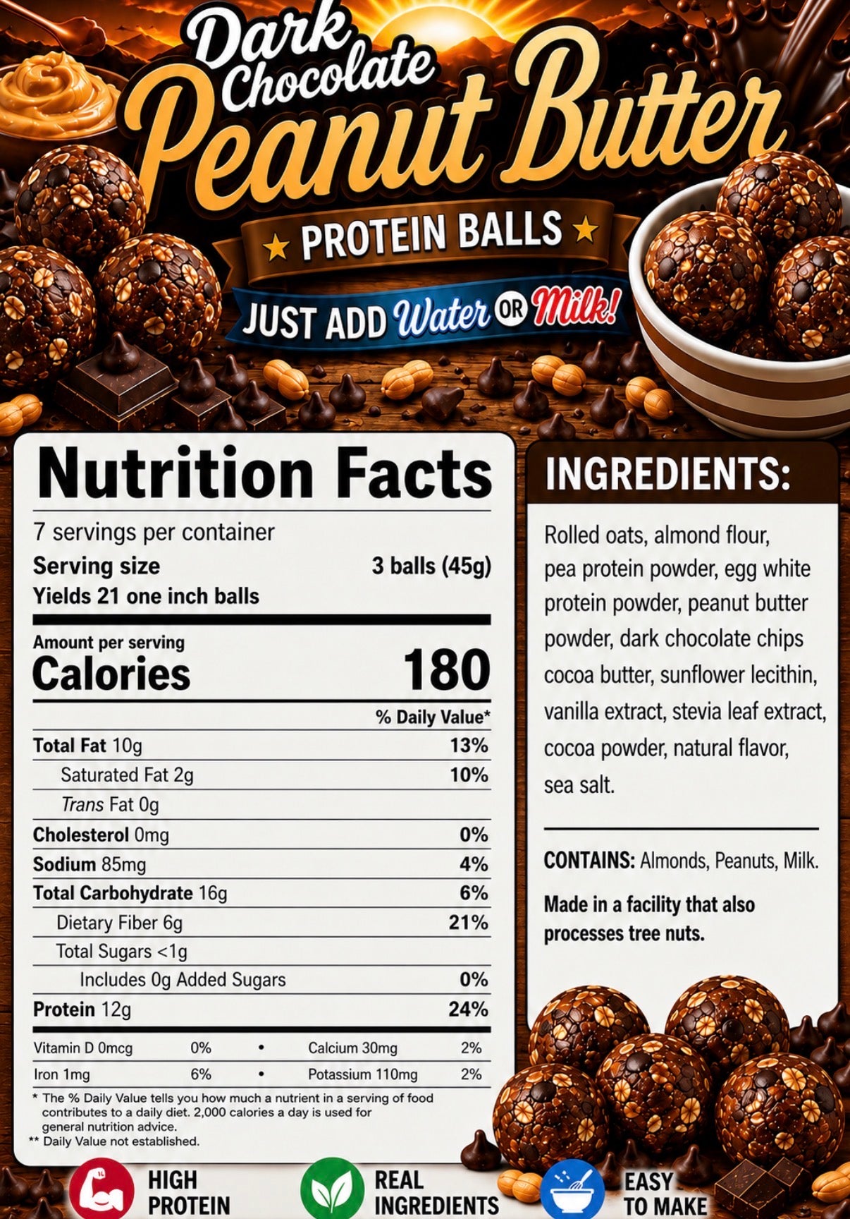 Dark Chocolate Peanut Butter Protein Ball Mix | No Bake 10.5oz